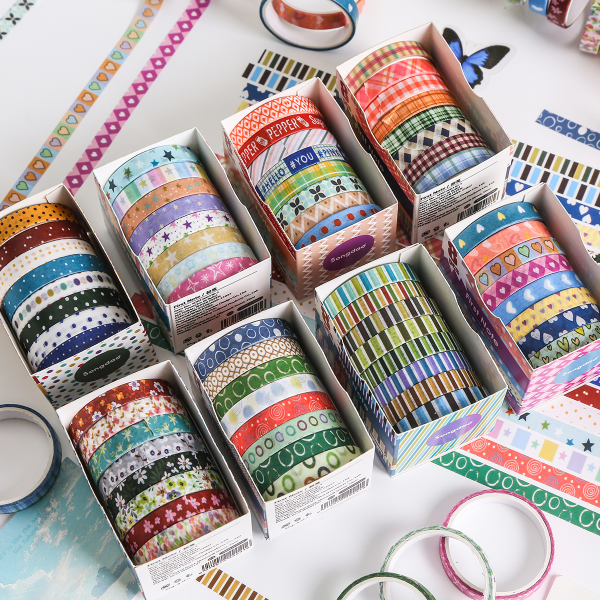 8 Rolls Retro Patterned Washi  - Masking Tape Thin のレビューと価格